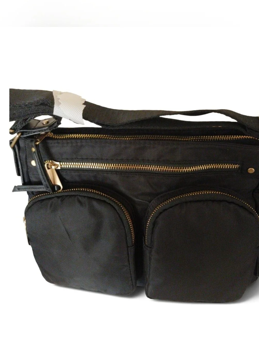 Men's Black Messenger Bag with Gold Zippers